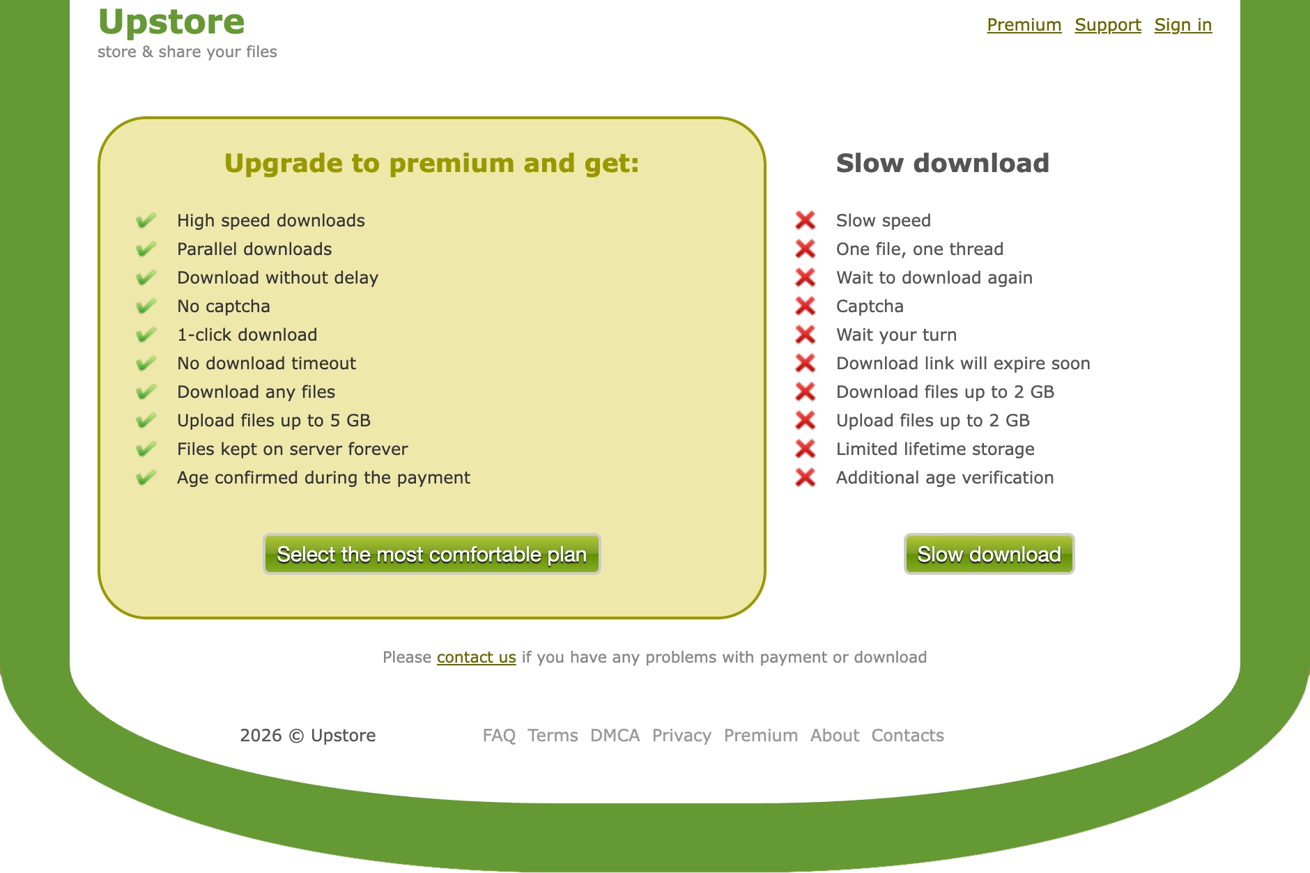 Screenshot of Upstore file download page